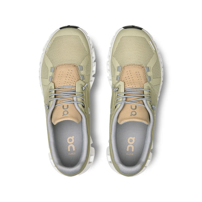 Top view of the On Cloud 5 Haze Sand women's running shoes 