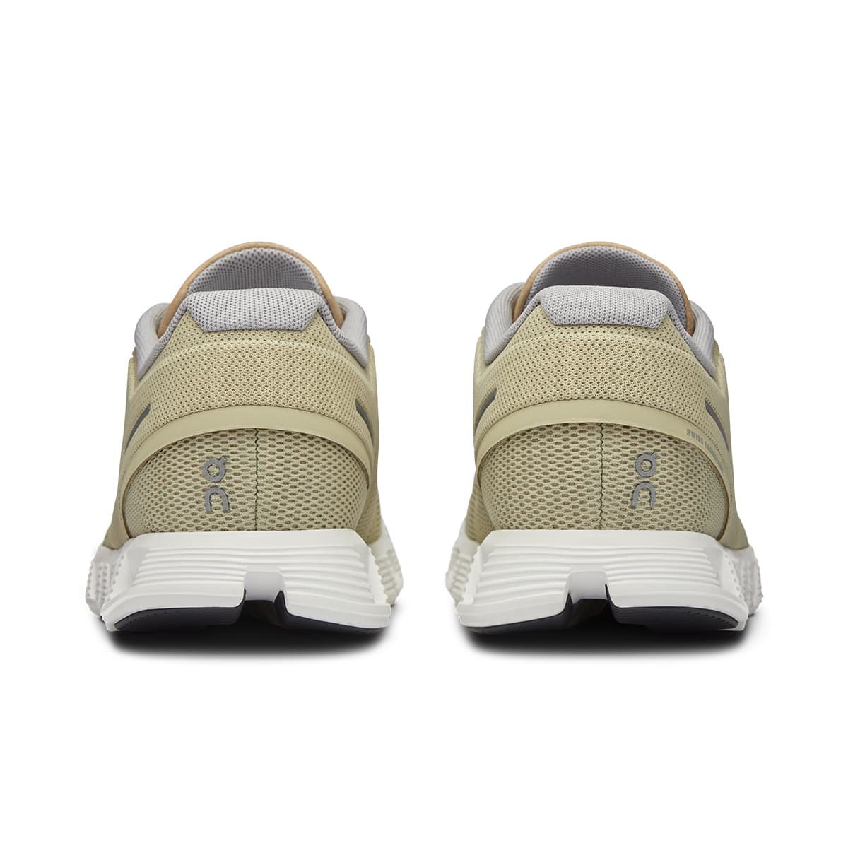 Back view of the On Cloud 5 Haze Sand women's running shoe 