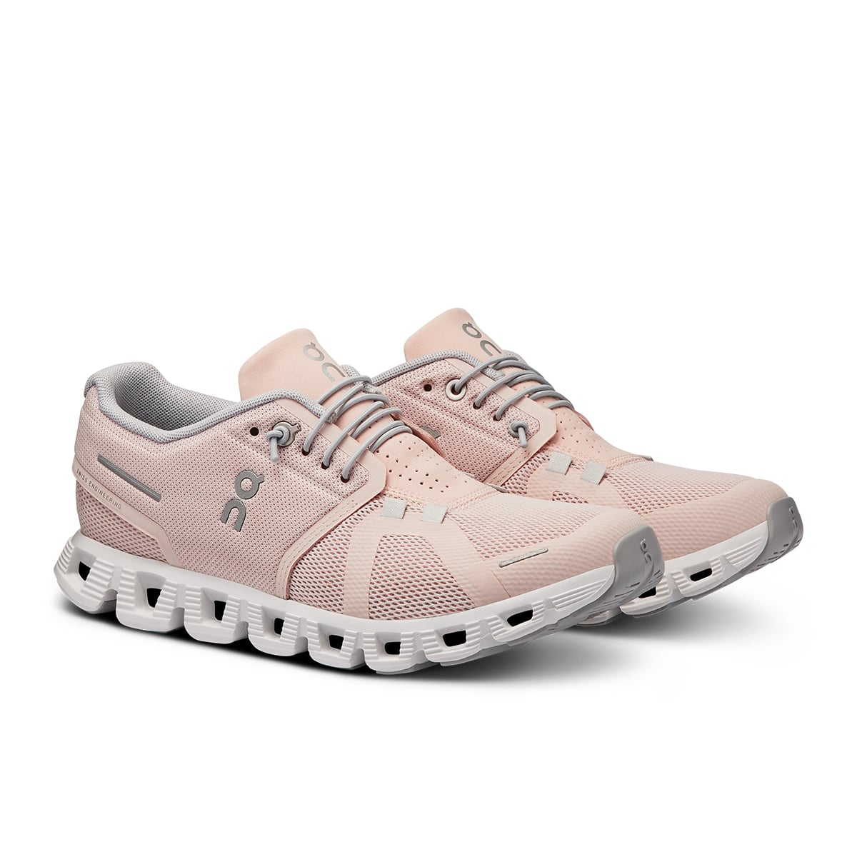 45-degree view of the On Cloud 5 Shell White women's running shoe 
