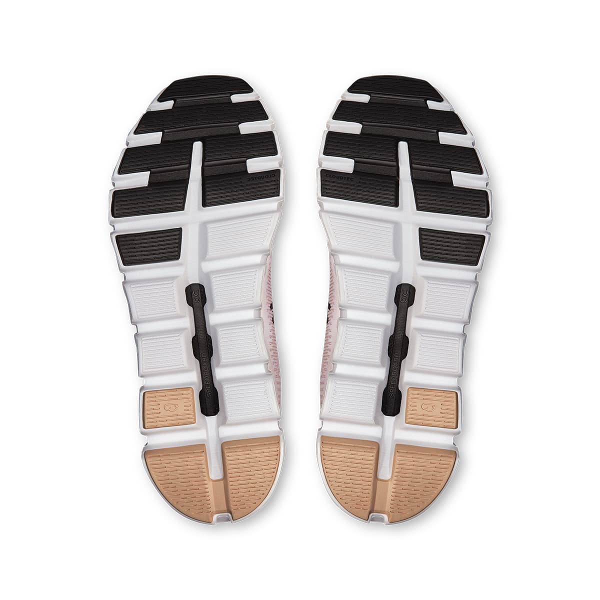 Soles of the On Cloud 6 Push Pearl-Sandstone women’s running shoes #color_pearl-sandstone