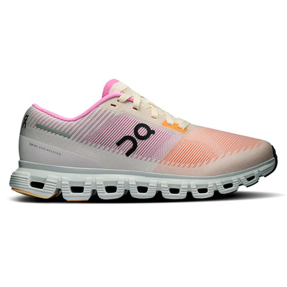 Right side view of the On Cloud 6 Push Tangerine-Raspberry women’s running shoe 