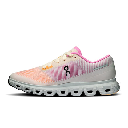 Left side view of the On Cloud 6 Push Tangerine-Raspberry women’s running shoe 