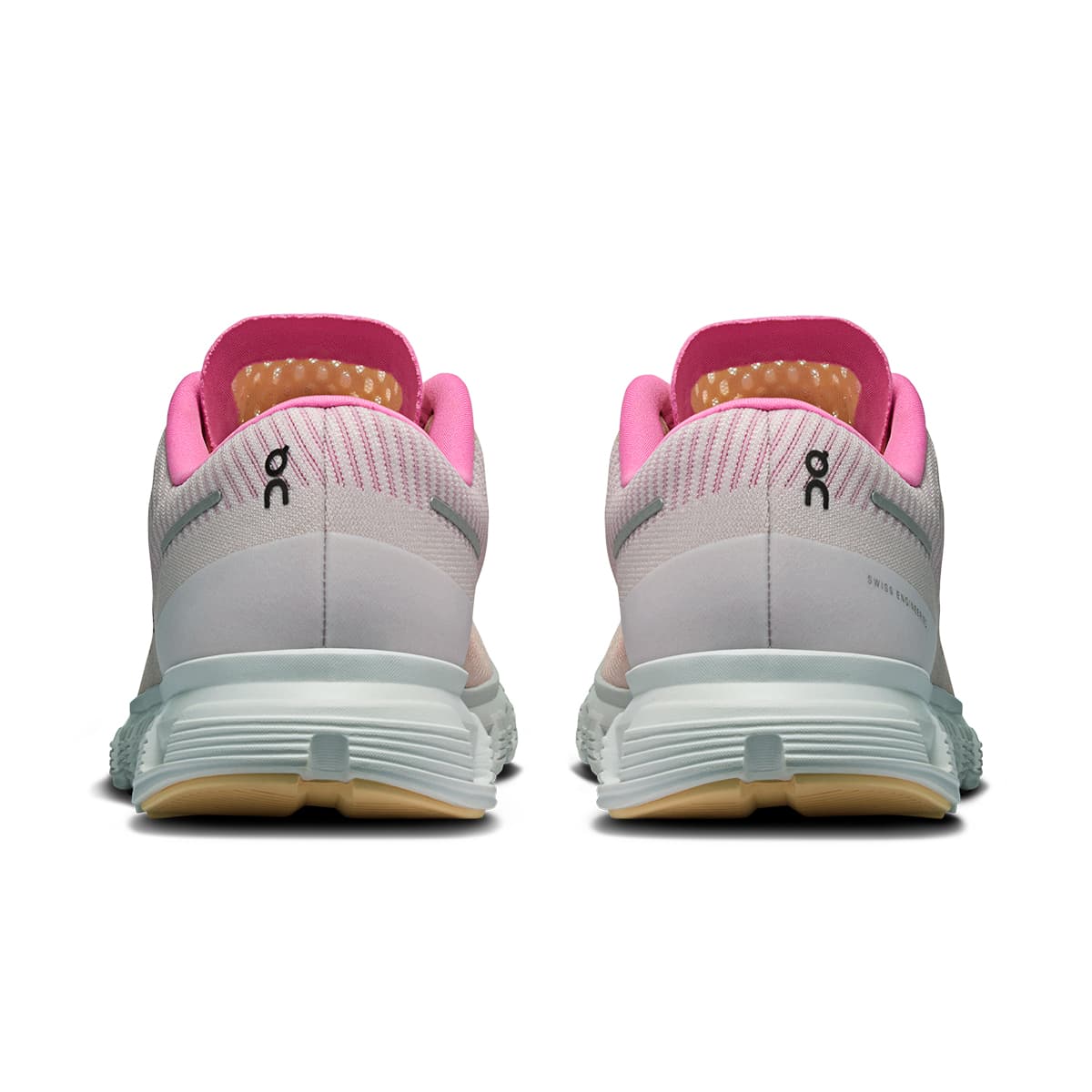 Back view of the On Cloud 6 Push Tangerine-Raspberry women’s running shoe 