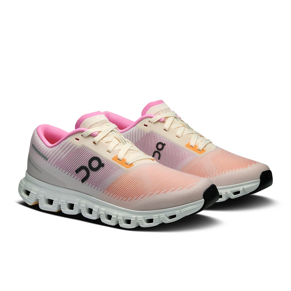 45-degree view of the On Cloud 6 Push Tangerine-Raspberry women’s running shoe 