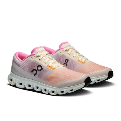 45-degree view of the On Cloud 6 Push Tangerine-Raspberry women’s running shoe 