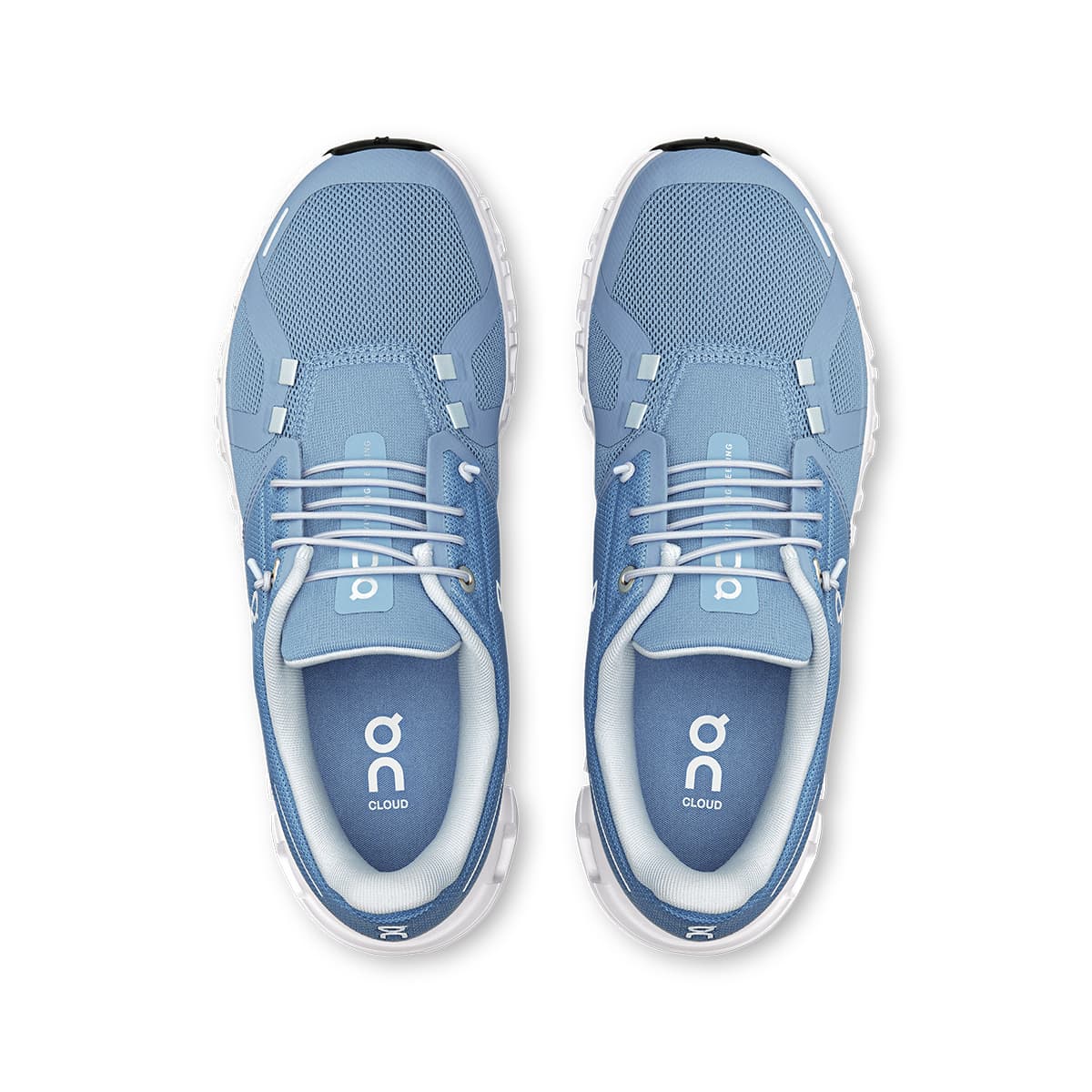Top view of the On Cloud 6 Chambray-White women’s running shoes #color_chambray-white