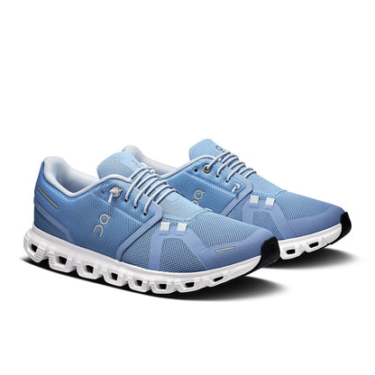 45-degree view of the On Cloud 6 Chambray-White women’s running shoe 