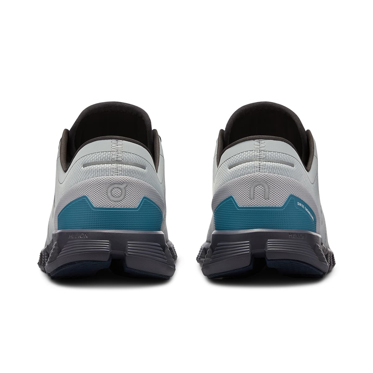 Back view of the On Cloud X 3 Glacier Iron men’s running shoe 
