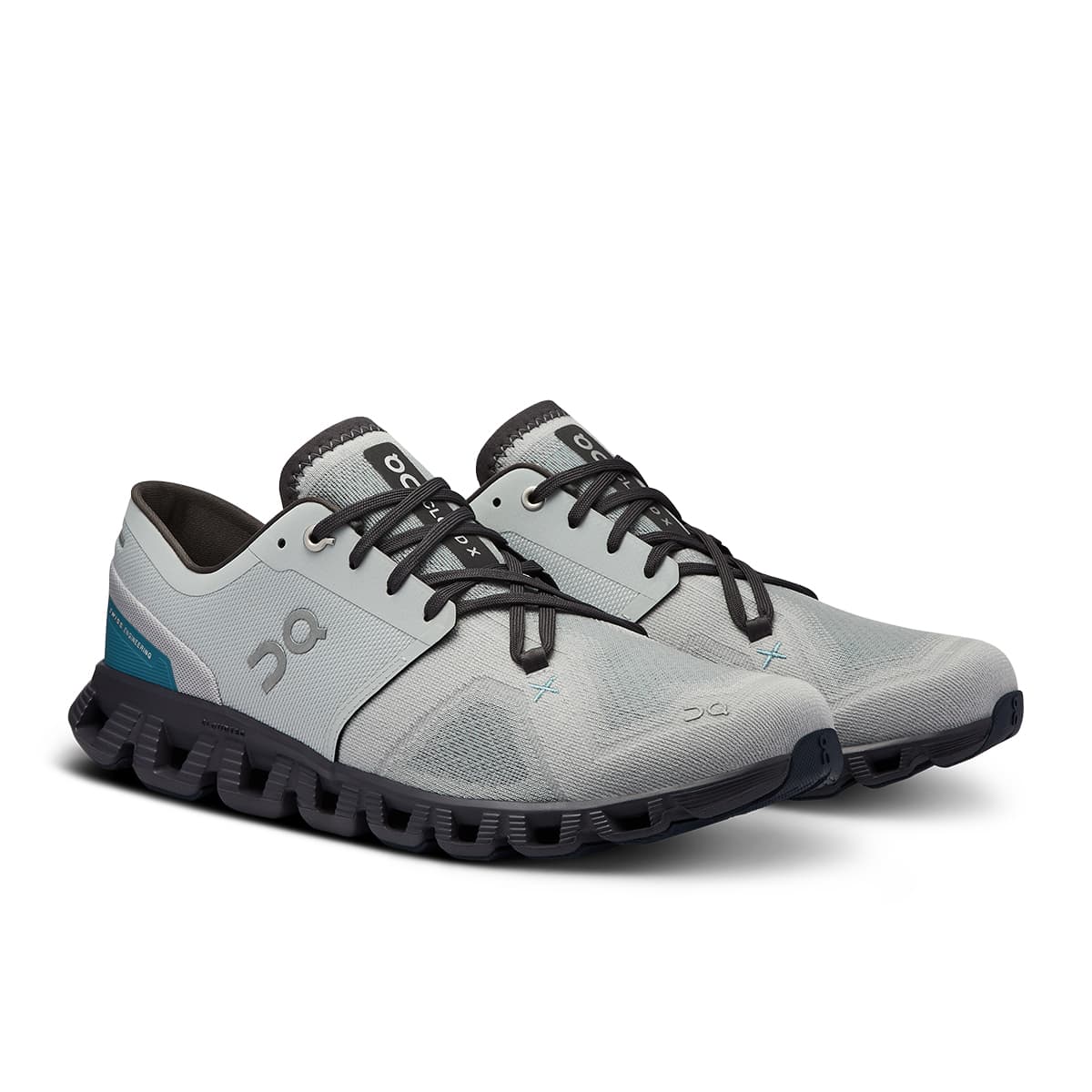 45-degree view of the On Cloud X 3 Glacier Iron men’s running shoe 