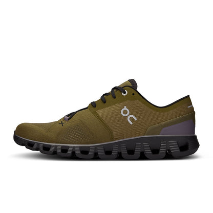 Left side view of the On Cloud X 3 Hunter Black men’s running shoe 