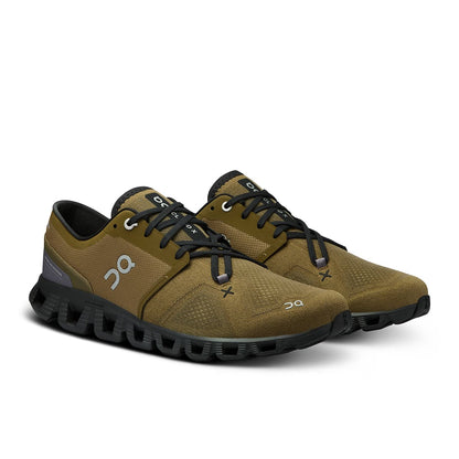 45-degree view of the On Cloud X 3 Hunter Black men’s running shoe 