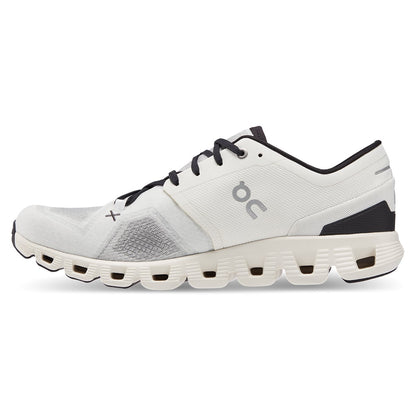Left side view of the On Cloud X 3 Ivory Black men’s running shoe 