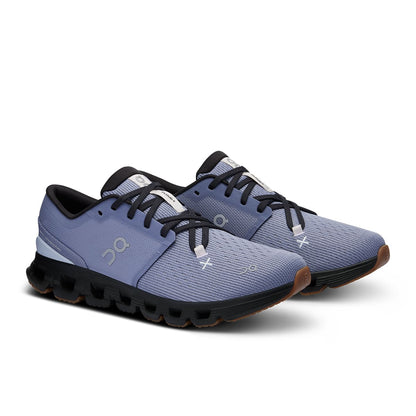 45-degree view of the On Cloud X 4 Feather-Black women’s running shoe 