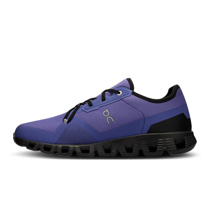 Left side view of the On Cloud X3 AD Black-Blueberry men’s running shoe 