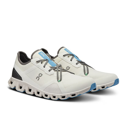 45-degree view of the On Cloud X 3 AD Undyed-White-Niagara men’s running shoe 