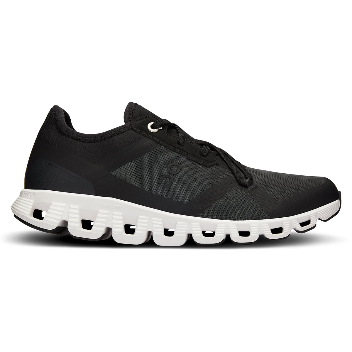 Right side view of the On Cloud X3 AD Black-White women’s running shoe 