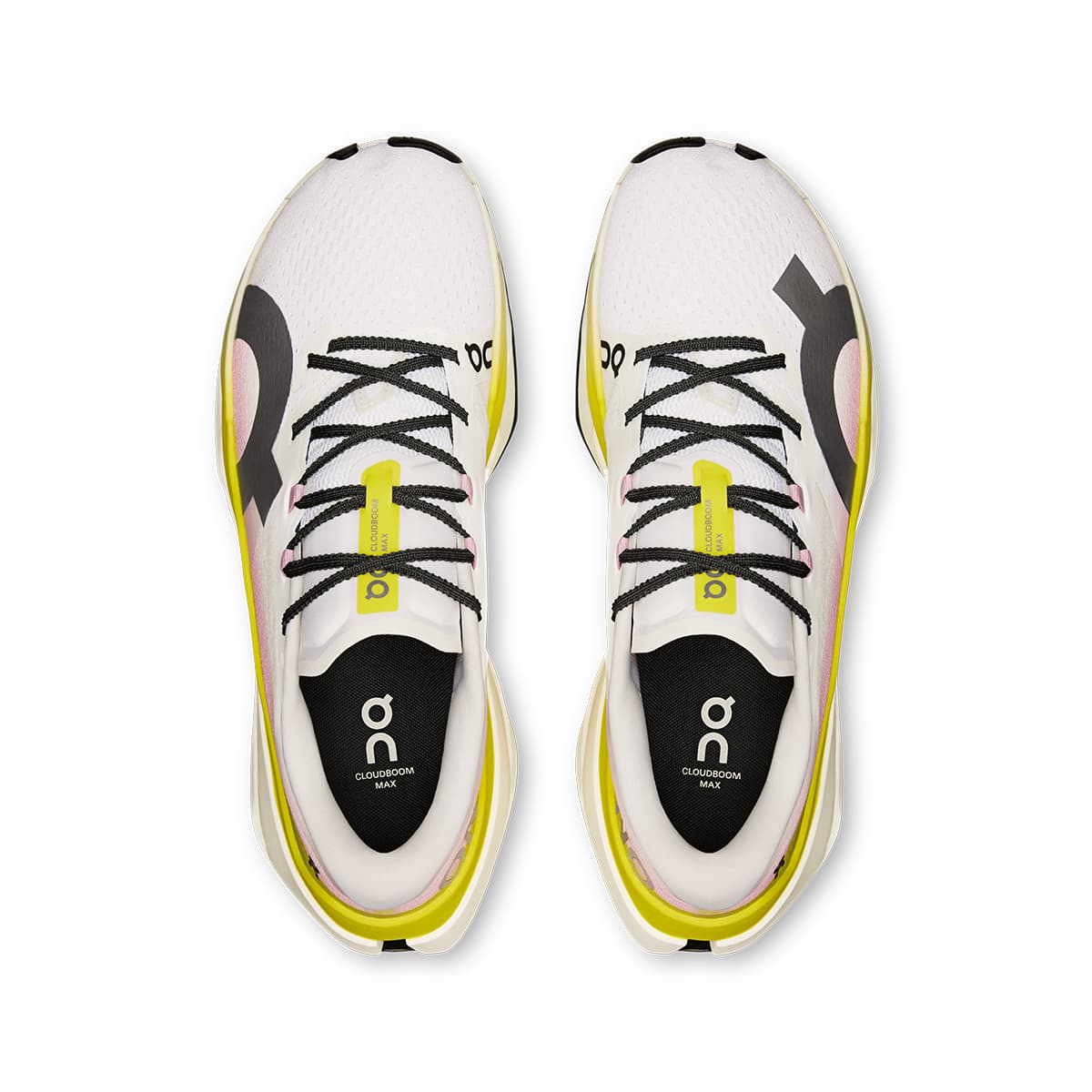 Top view of the On Cloudboom Max Lime-Raspberry men’s running shoes #color_lime-raspberry