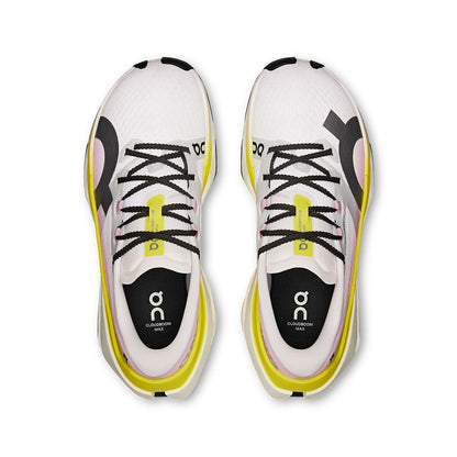 Top view of the On Cloudboom Max Lime-Raspberry women’s running shoes 