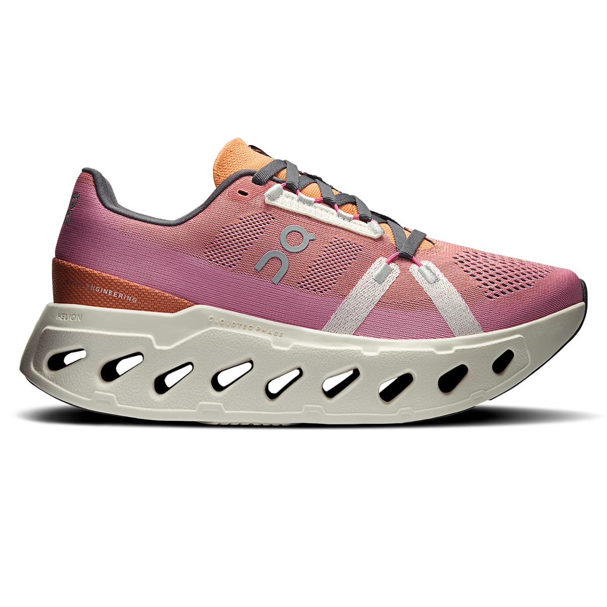 Right side view of the On Cloudeclipse Tangerine-Ivory women’s running shoe #color_tangerine-ivory