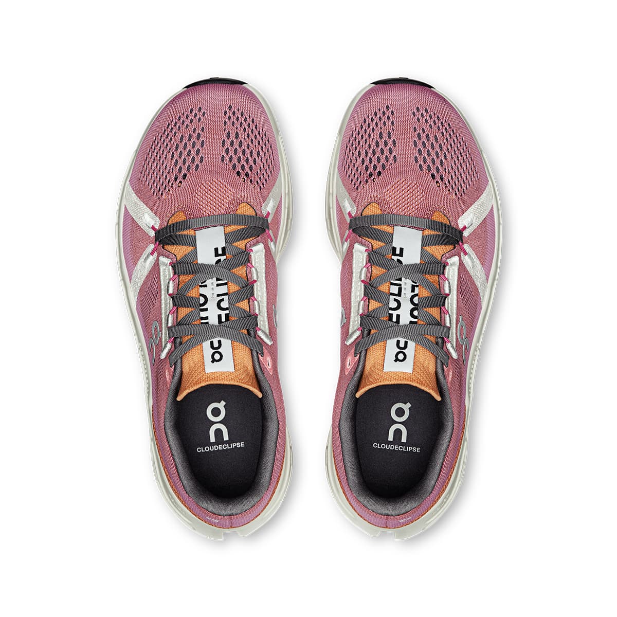 Top view of the On Cloudeclipse Tangerine-Ivory women’s running shoes #color_tangerine-ivory