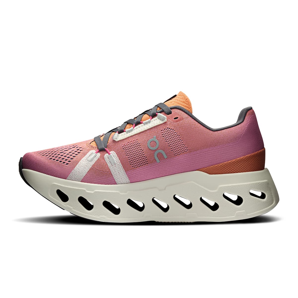 Left side view of the On Cloudeclipse Tangerine-Ivory women’s running shoe #color_tangerine-ivory