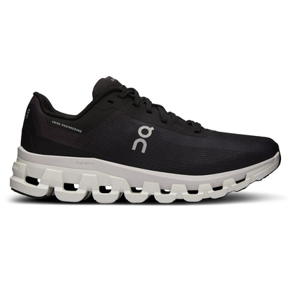 Right side view of the On Cloudflow 4 Black-White women’s running shoe 