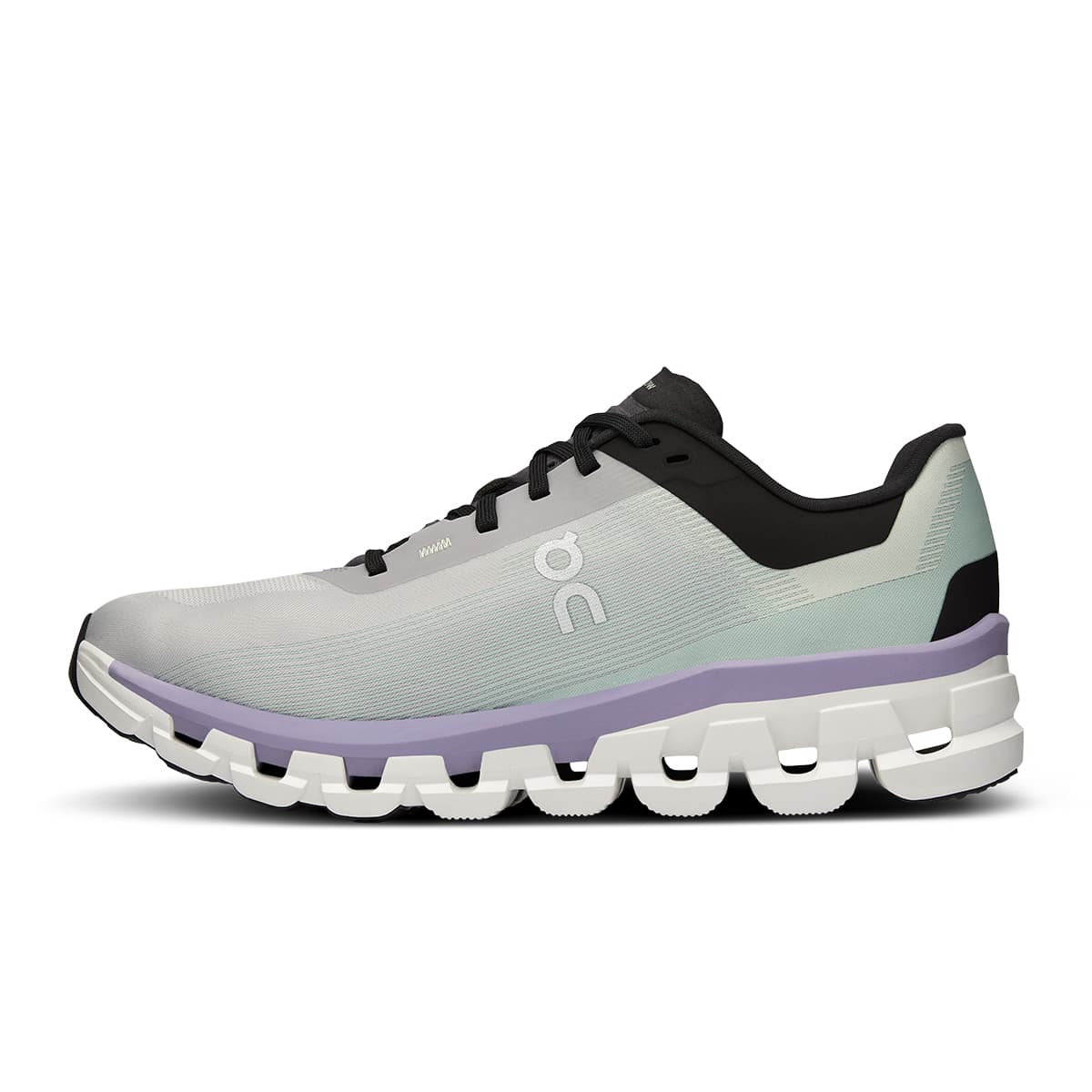 Left side view of the On Cloudflow 4 Glacier-Chambray men’s running shoe #color_glacier-chambray