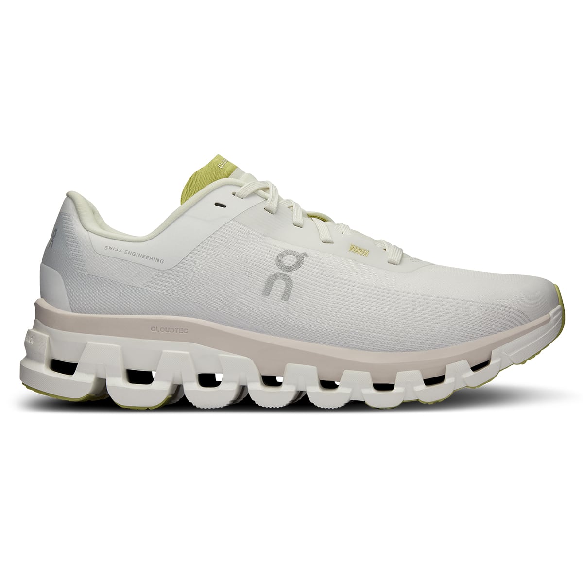 Right side view of the On Cloudflow 4 White-Sand women’s running shoe 