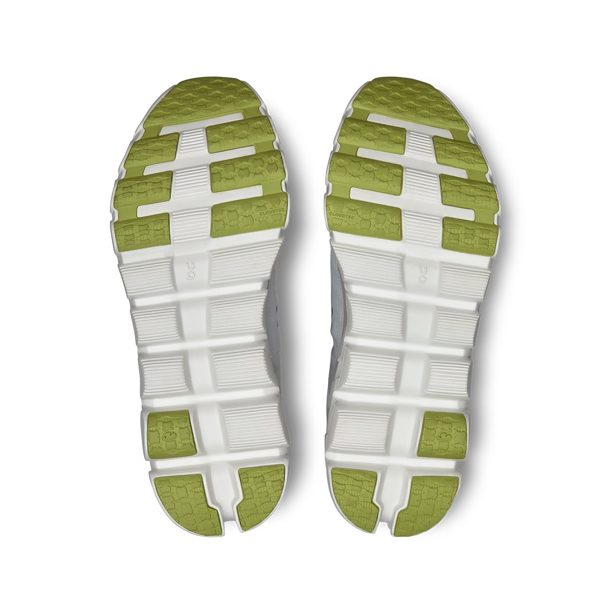 Soles of the On Cloudflow 4 White-Sand women’s running shoes 