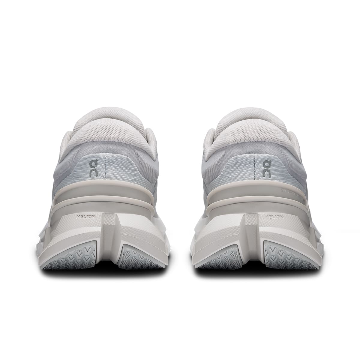 Back view of the On Cloudflyer 5 Glacier-Wolf women’s running shoe 