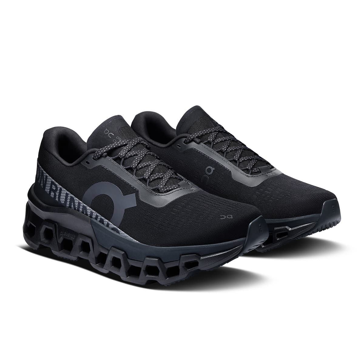 45-degree view of the On Cloudmonster 2 Black Eclipse women’s running shoe 