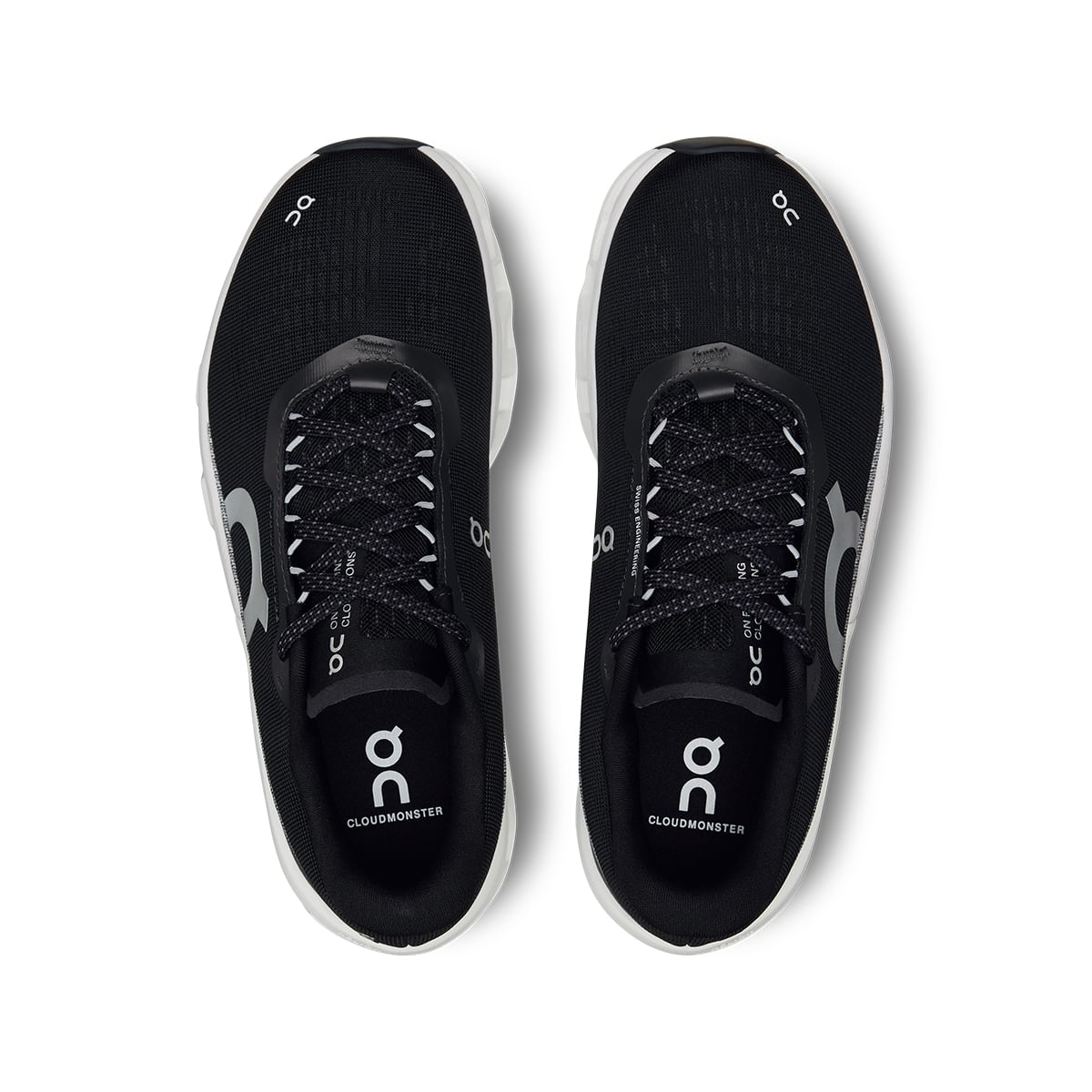 Top view of the On Cloudmonster 2 Black Frost women’s running shoes 
