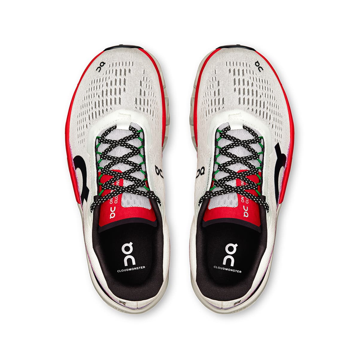 Top view of the On Cloudmonster 2 Ivory-Red women’s running shoes 