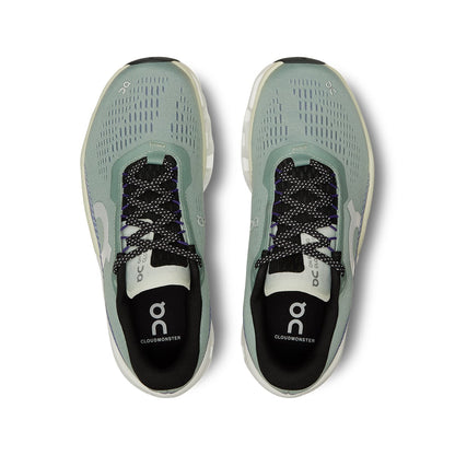 Top view of the On Cloudmonster 2 Mineral Aloe women’s running shoes 