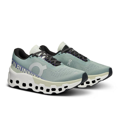45-degree view of the On Cloudmonster 2 Mineral Aloe women’s running shoe 