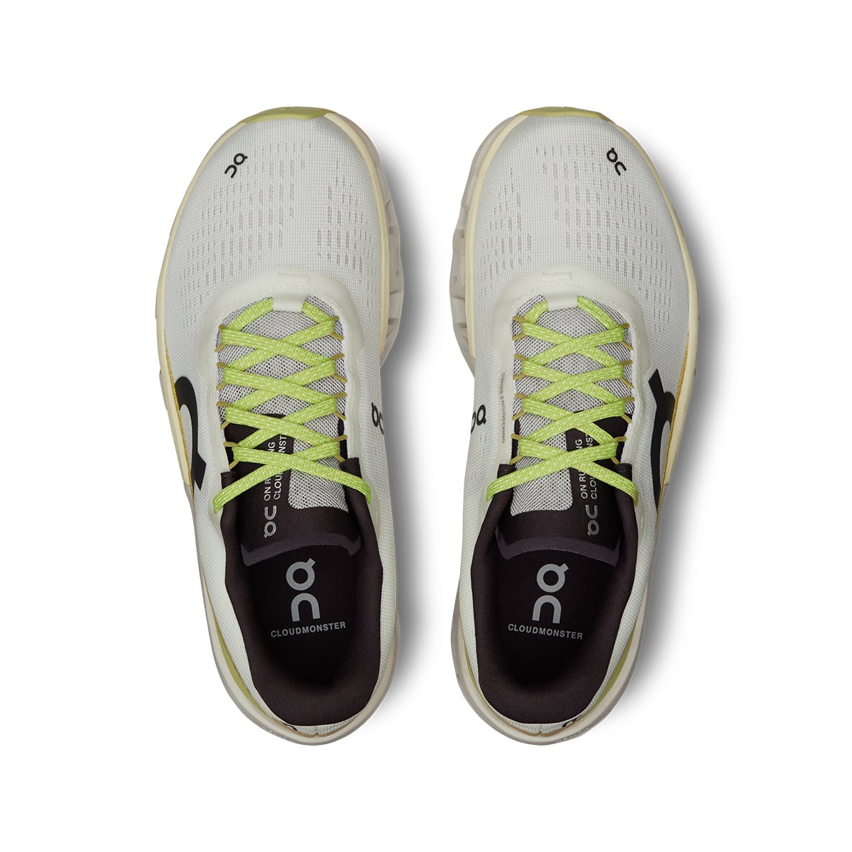 Top view of the On Cloudmonster 2 Undyed Zest women’s running shoes 