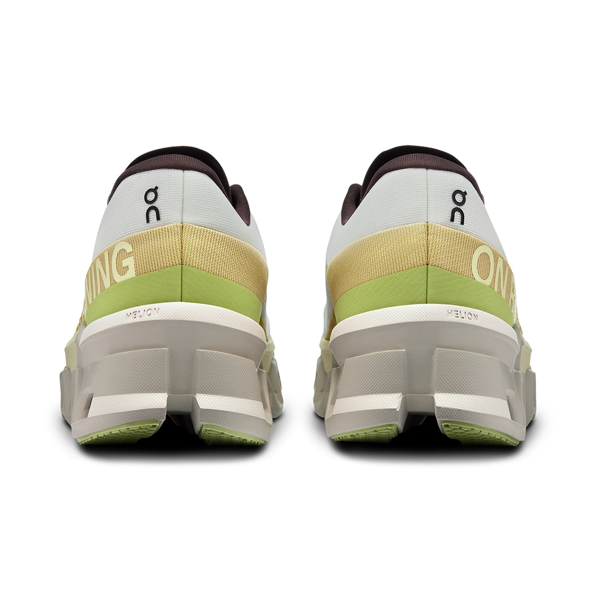 Back view of the On Cloudmonster 2 Undyed Zest women’s running shoe 