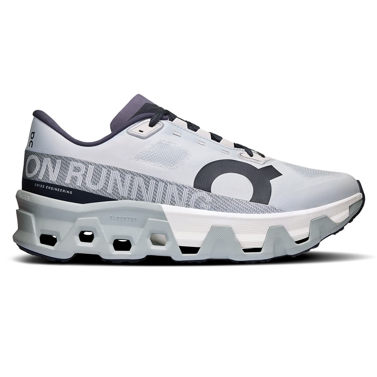 Right side view of the On Cloudmonster Hyper Glacier Ivory men’s running shoe #color_glacier-ivory