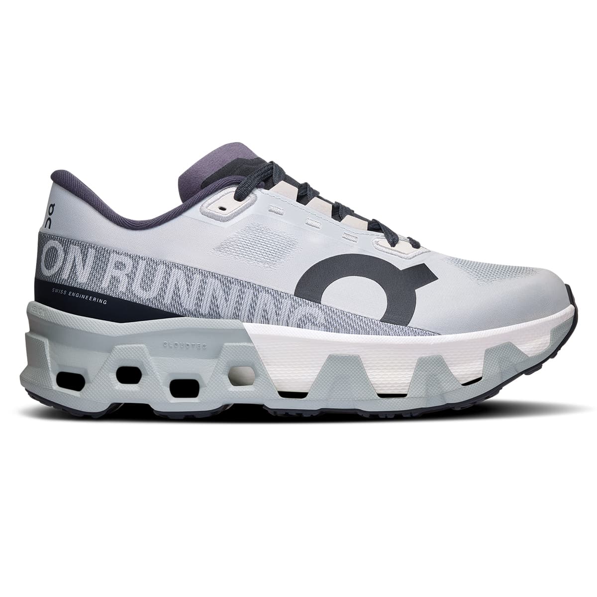 Right side view of the On Cloudmonster Hyper Glacier Ivory women’s running shoe #color_glacier-ivory