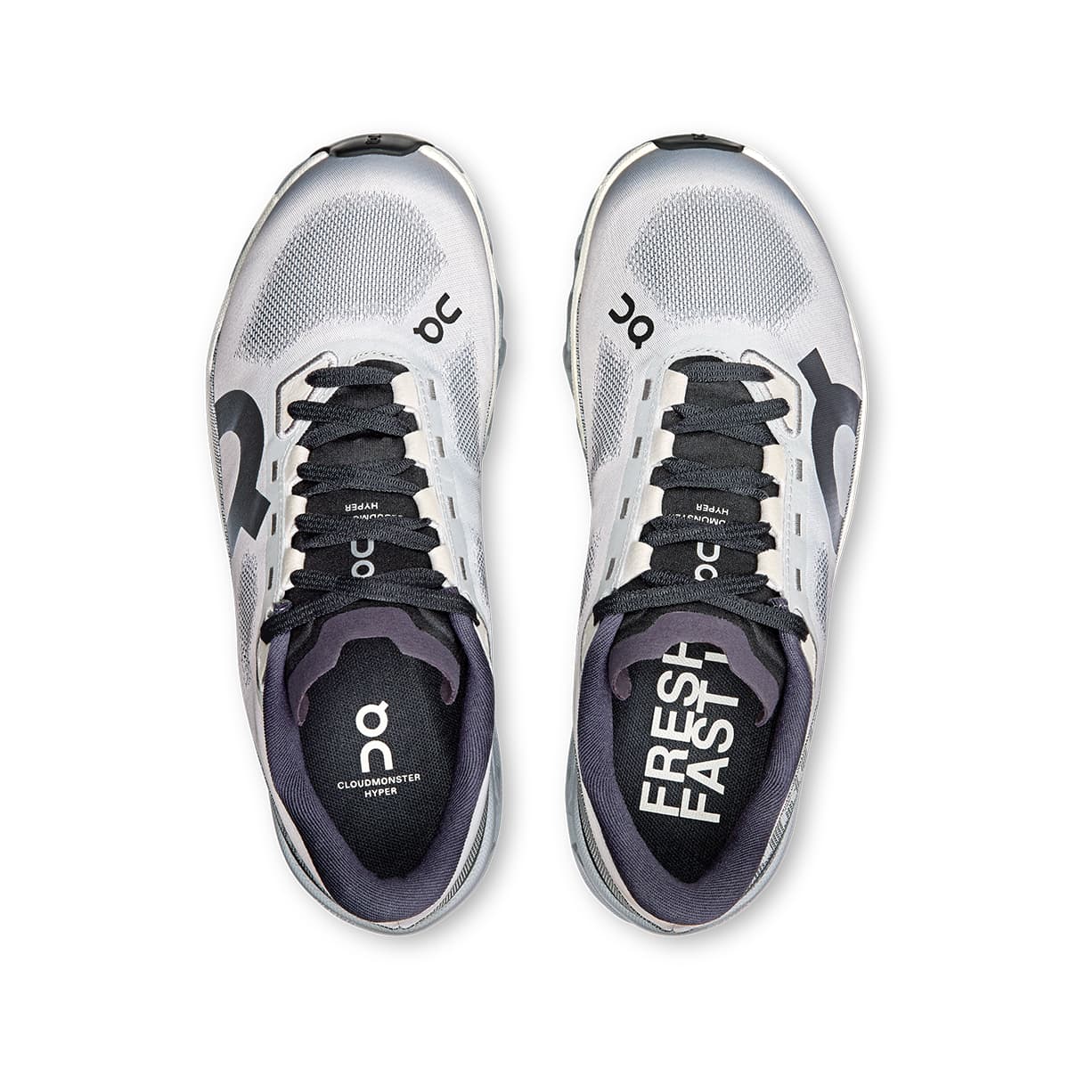 Top view of the On Cloudmonster Hyper Glacier Ivory women’s running shoes #color_glacier-ivory