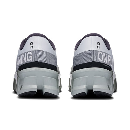 Back view of the On Cloudmonster Hyper Glacier Ivory women’s running shoe 