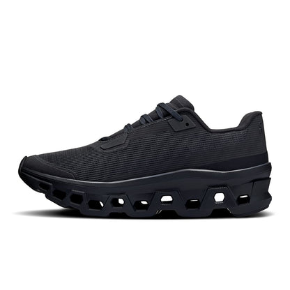 Left side view of the On Cloudmonster Void Black-Black women’s running shoe 