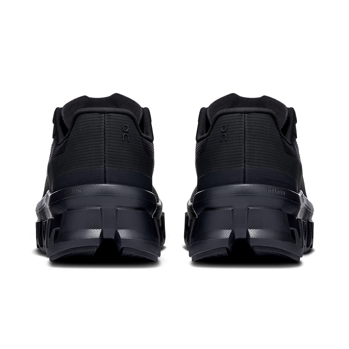 Back view of the On Cloudmonster Void Black-Black women’s running shoe 