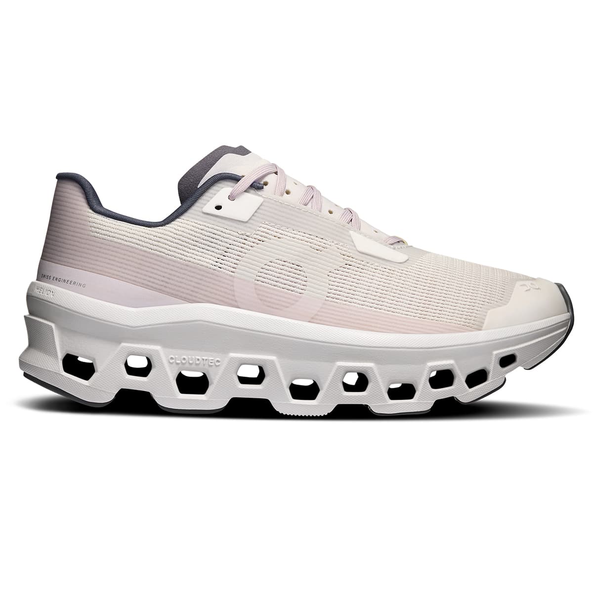 Right side view of the On Cloudmonster Void Ivory-Wolf women’s running shoe 