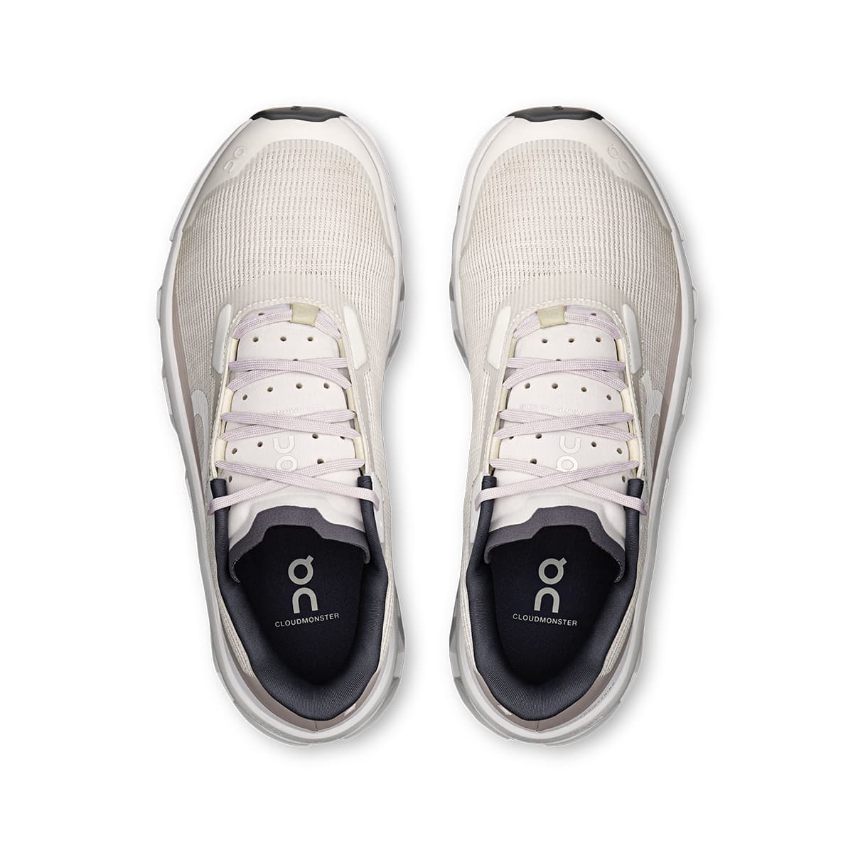 Top view of the On Cloudmonster Void Ivory-Wolf women’s running shoes 