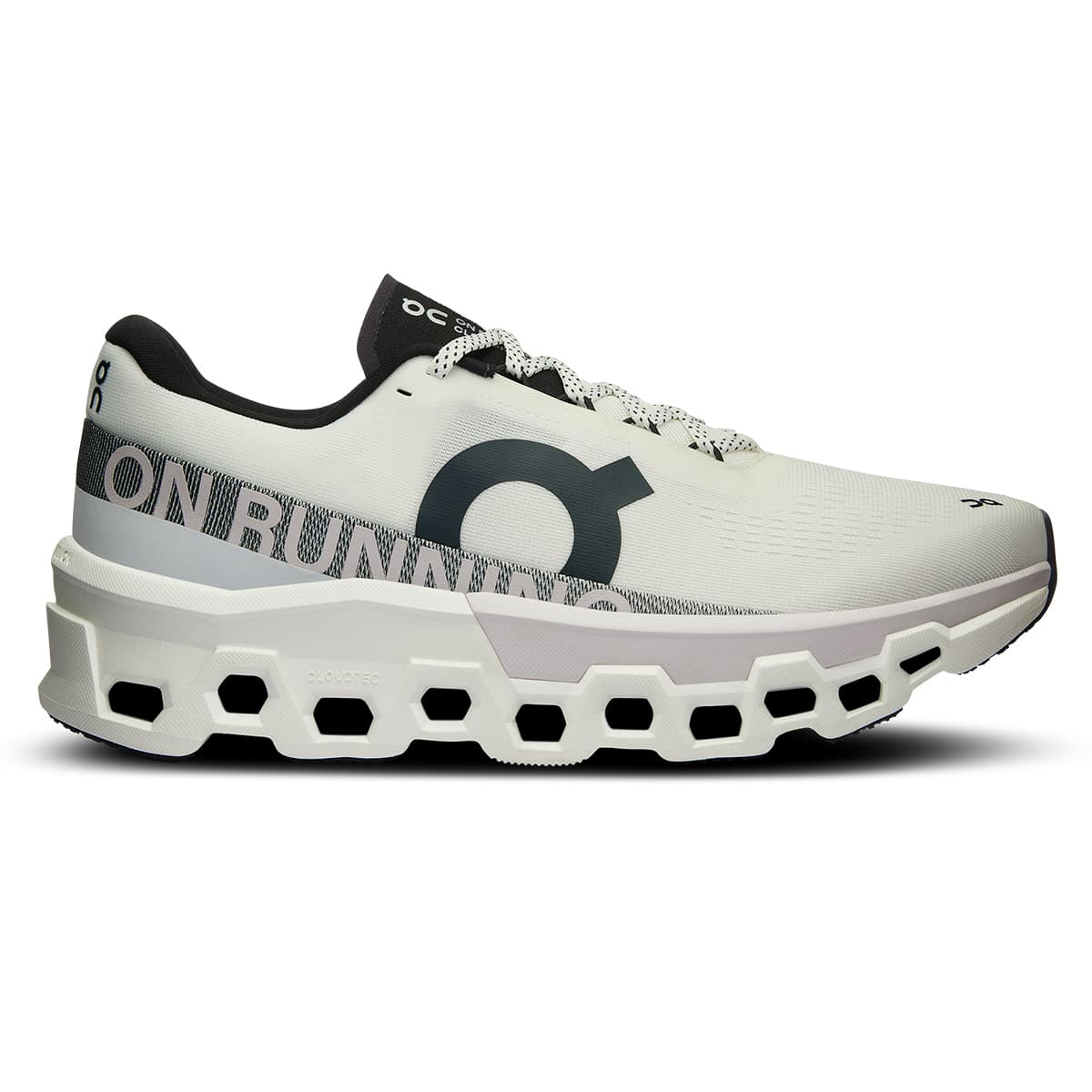 Right side view of the On Cloudmonster 2 White-Frost men’s running shoe 