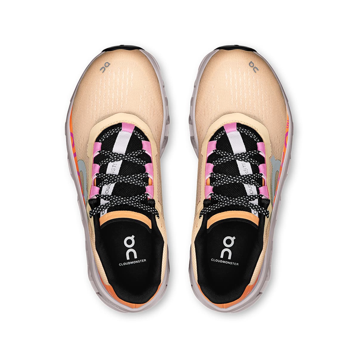 Top view of the On Cloudmonster Blonde-Fade women’s running shoes 