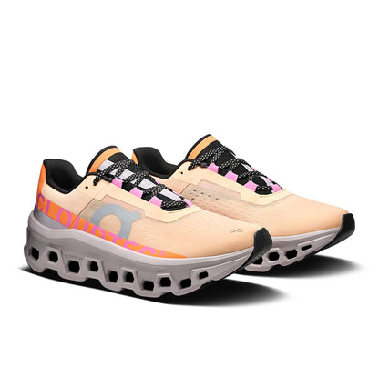 45-degree view of the On Cloudmonster Blonde-Fade women’s running shoe 