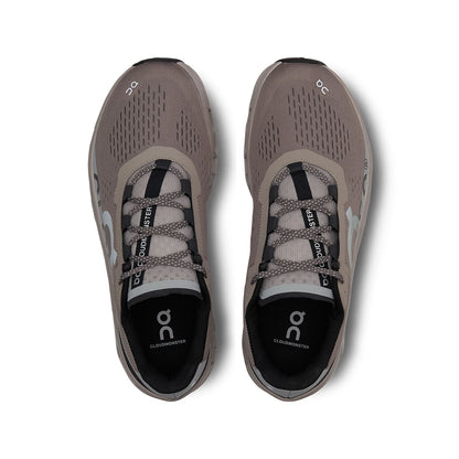 Top view of the On Cloudmonster Cinder Fog men's running shoes 