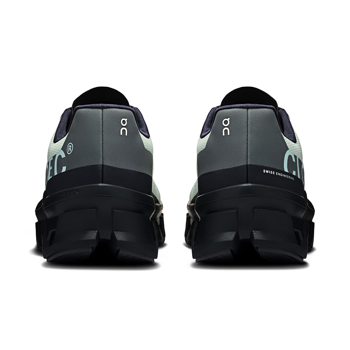 Back view of the On Cloudmonster Glacier-Black men’s running shoe 